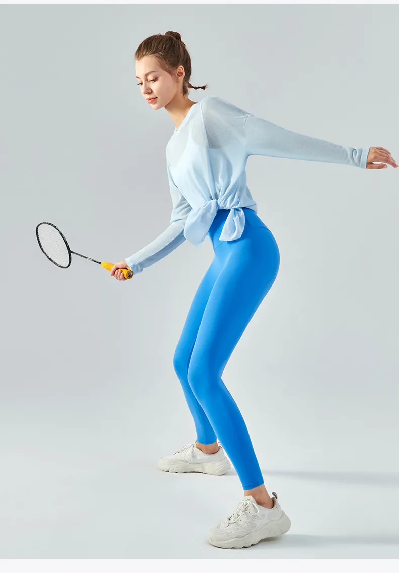 Lightweight Long Sleeve Yoga Cover Up Top For Women Running Fitness Loose Fit Sportswear Summer Thin Single Side Slit Design display picture 4