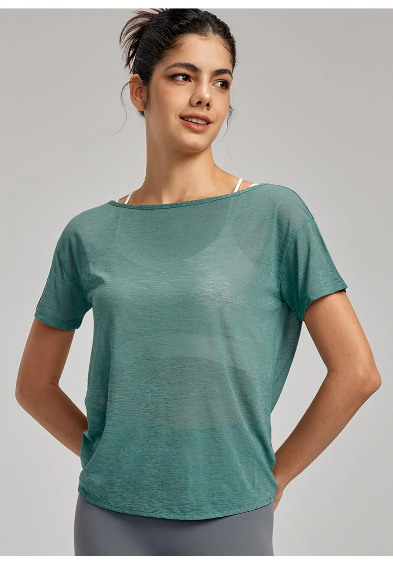 Sporty Thin Drapey Yoga Top Women's Summer Sleeveless Fitness Shirt Sexy Back Cover Up Gymnasium Tunic Pure Color Outdoor Wear display picture 8