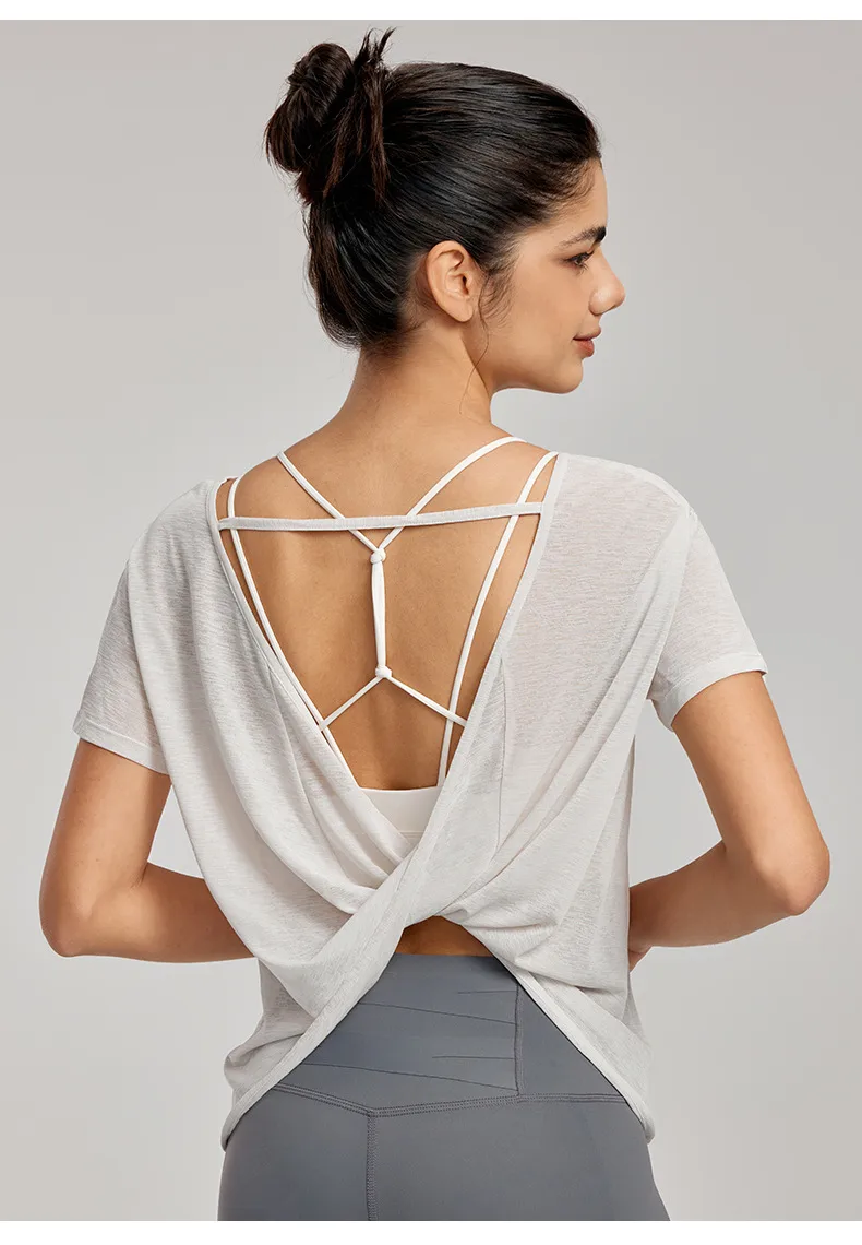 Sporty Thin Drapey Yoga Top Women's Summer Sleeveless Fitness Shirt Sexy Back Cover Up Gymnasium Tunic Pure Color Outdoor Wear display picture 12