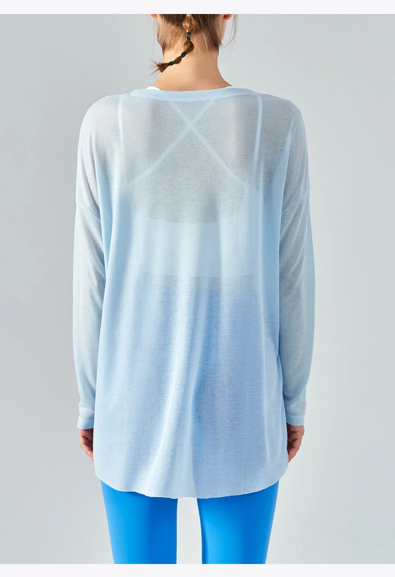 Lightweight Long Sleeve Yoga Cover Up Top For Women Running Fitness Loose Fit Sportswear Summer Thin Single Side Slit Design display picture 6