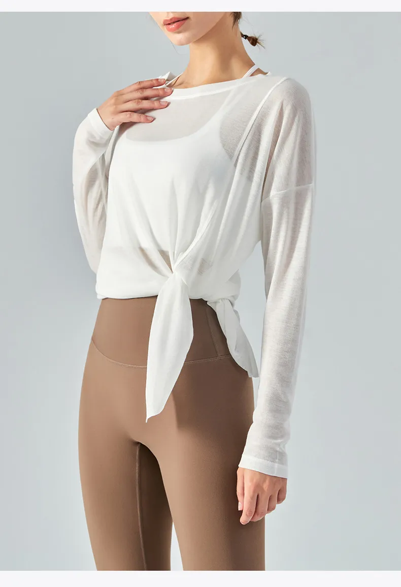 Lightweight Long Sleeve Yoga Cover Up Top For Women Running Fitness Loose Fit Sportswear Summer Thin Single Side Slit Design display picture 8