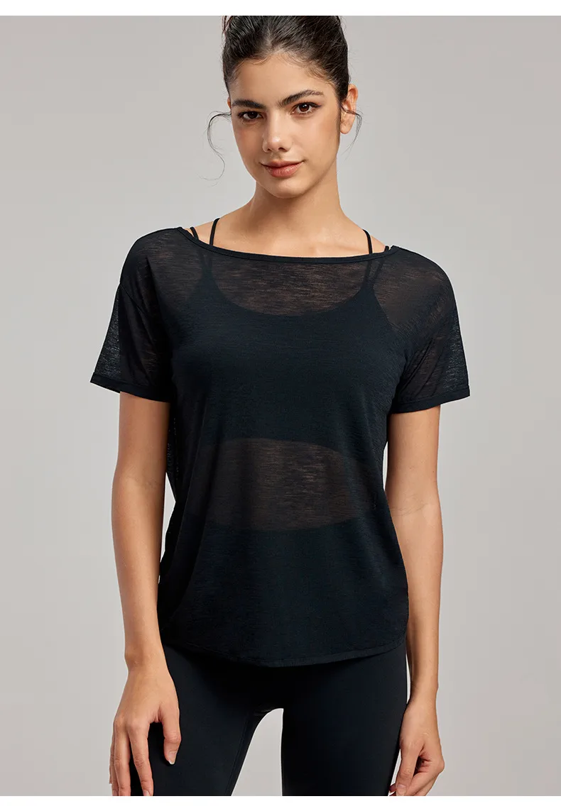 Sporty Thin Drapey Yoga Top Women's Summer Sleeveless Fitness Shirt Sexy Back Cover Up Gymnasium Tunic Pure Color Outdoor Wear display picture 14