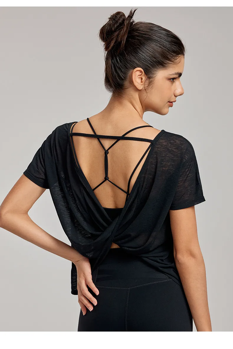 Sporty Thin Drapey Yoga Top Women's Summer Sleeveless Fitness Shirt Sexy Back Cover Up Gymnasium Tunic Pure Color Outdoor Wear display picture 15