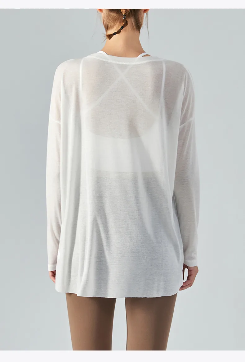 Lightweight Long Sleeve Yoga Cover Up Top For Women Running Fitness Loose Fit Sportswear Summer Thin Single Side Slit Design display picture 9