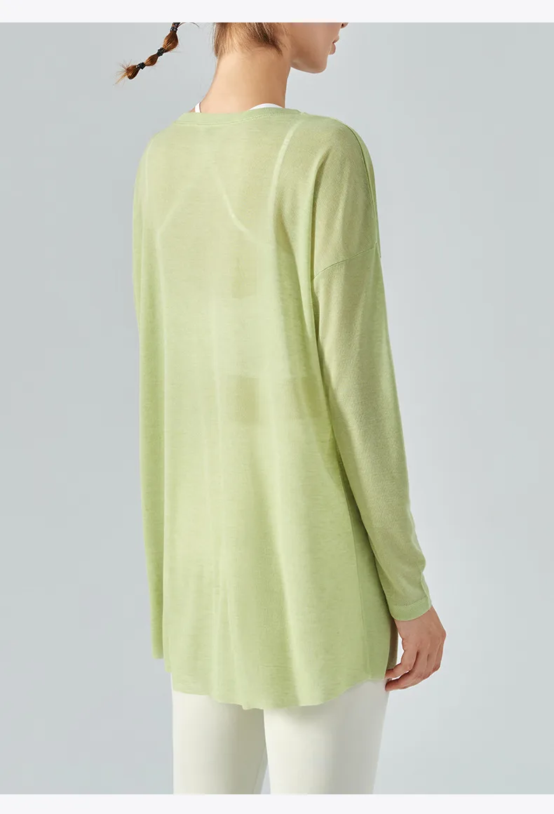 Lightweight Long Sleeve Yoga Cover Up Top For Women Running Fitness Loose Fit Sportswear Summer Thin Single Side Slit Design display picture 12