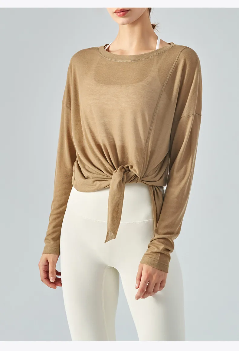 Lightweight Long Sleeve Yoga Cover Up Top For Women Running Fitness Loose Fit Sportswear Summer Thin Single Side Slit Design display picture 14