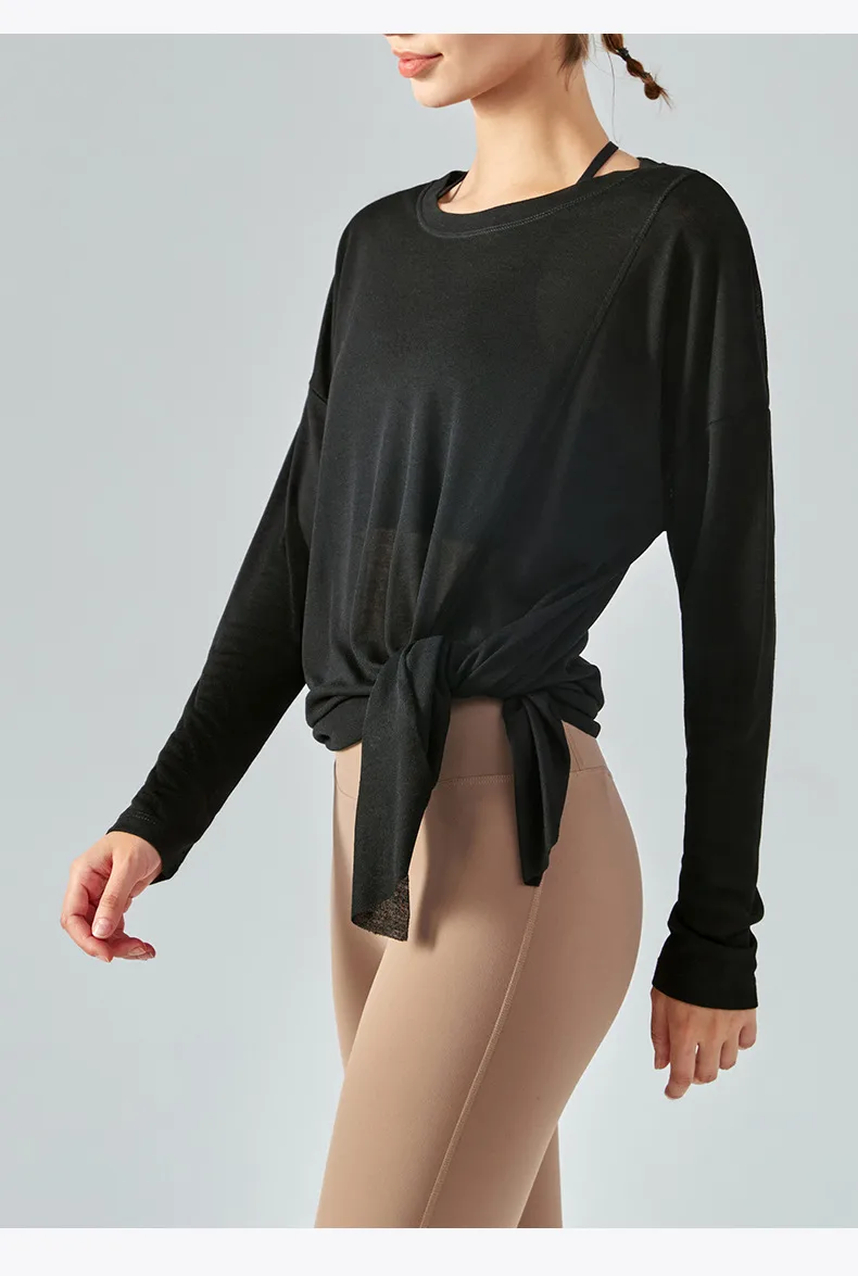 Lightweight Long Sleeve Yoga Cover Up Top For Women Running Fitness Loose Fit Sportswear Summer Thin Single Side Slit Design display picture 17