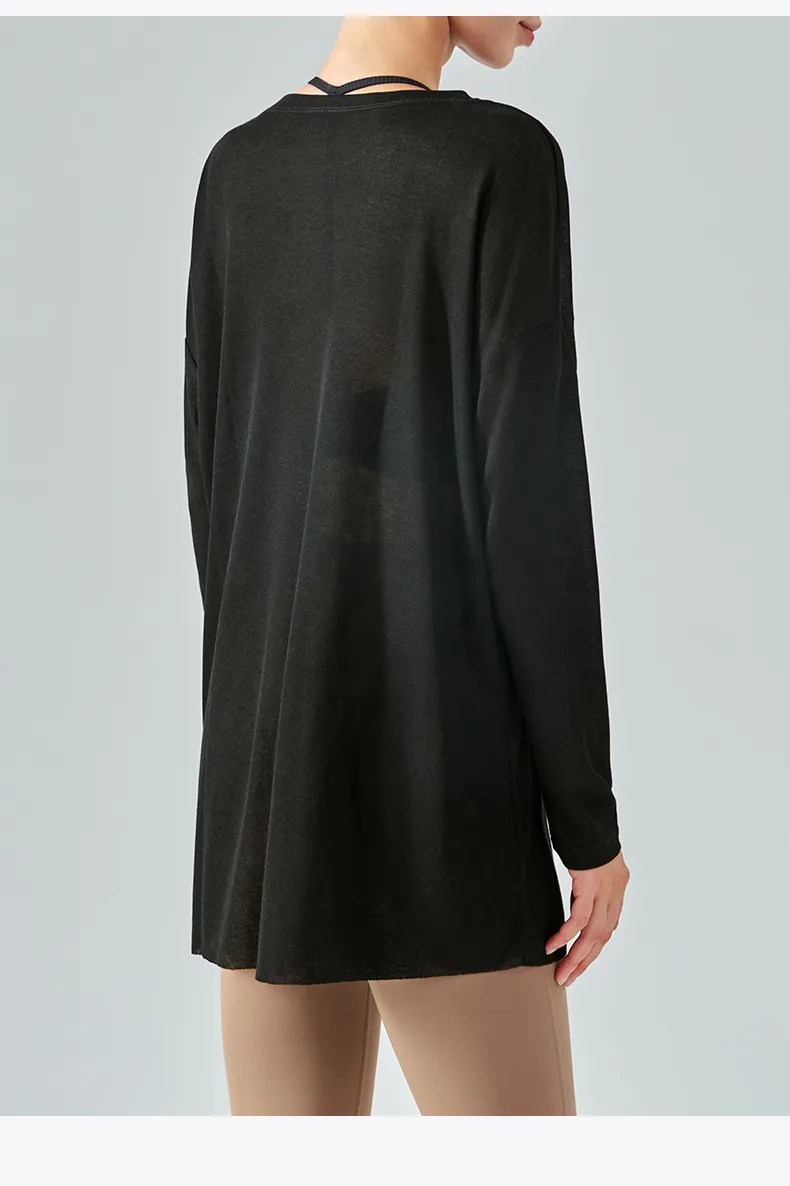 Lightweight Long Sleeve Yoga Cover Up Top For Women Running Fitness Loose Fit Sportswear Summer Thin Single Side Slit Design display picture 18