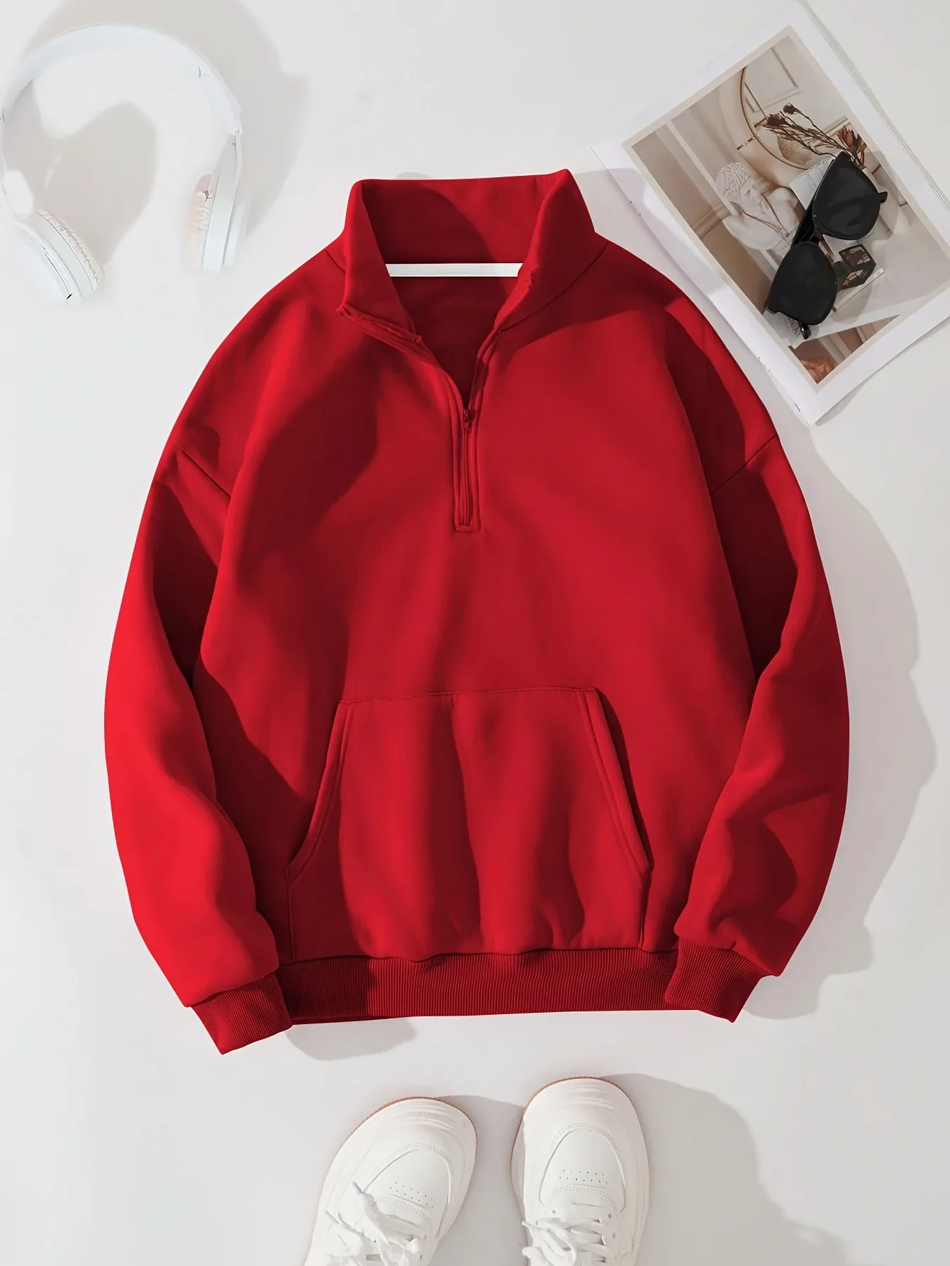 Casual Fashion Zipper Neck Sweatshirt Red Women's Long Sleeve Polyester Fabric Round Neck Winter And Autumn Season Regular Fit display picture 1