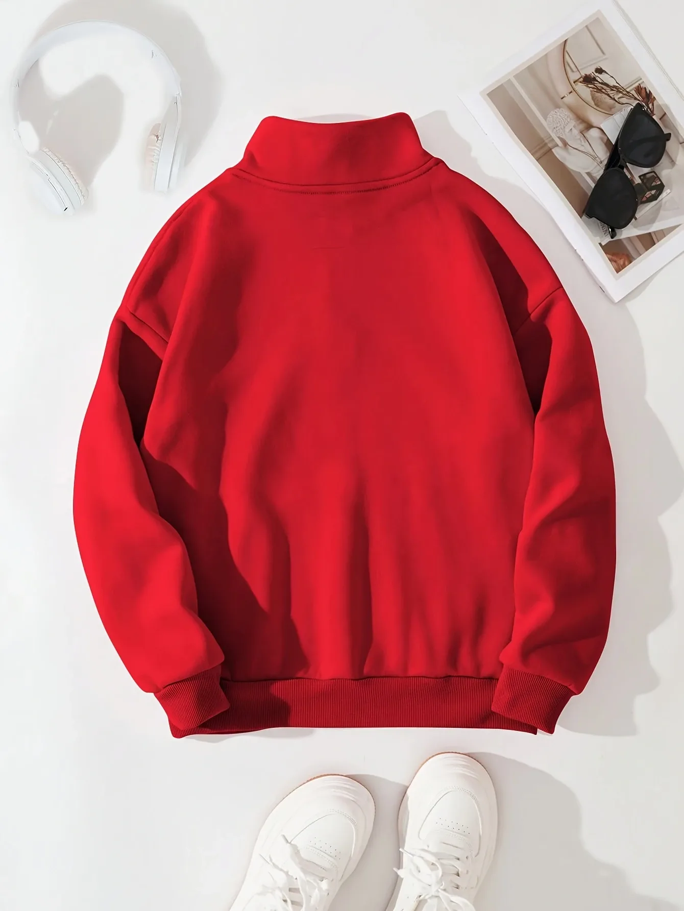 Casual Fashion Zipper Neck Sweatshirt Red Women's Long Sleeve Polyester Fabric Round Neck Winter And Autumn Season Regular Fit display picture 2