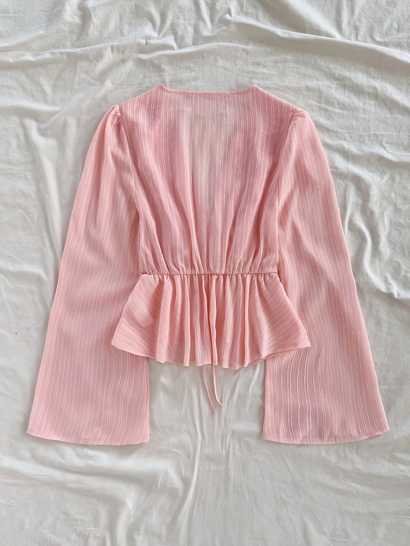 Fashionable Ladies Solid Color Versatile Top Women's Polyester Fabric Long Sleeve V-neck Autumn Winter Classic Style Shirt display picture 5