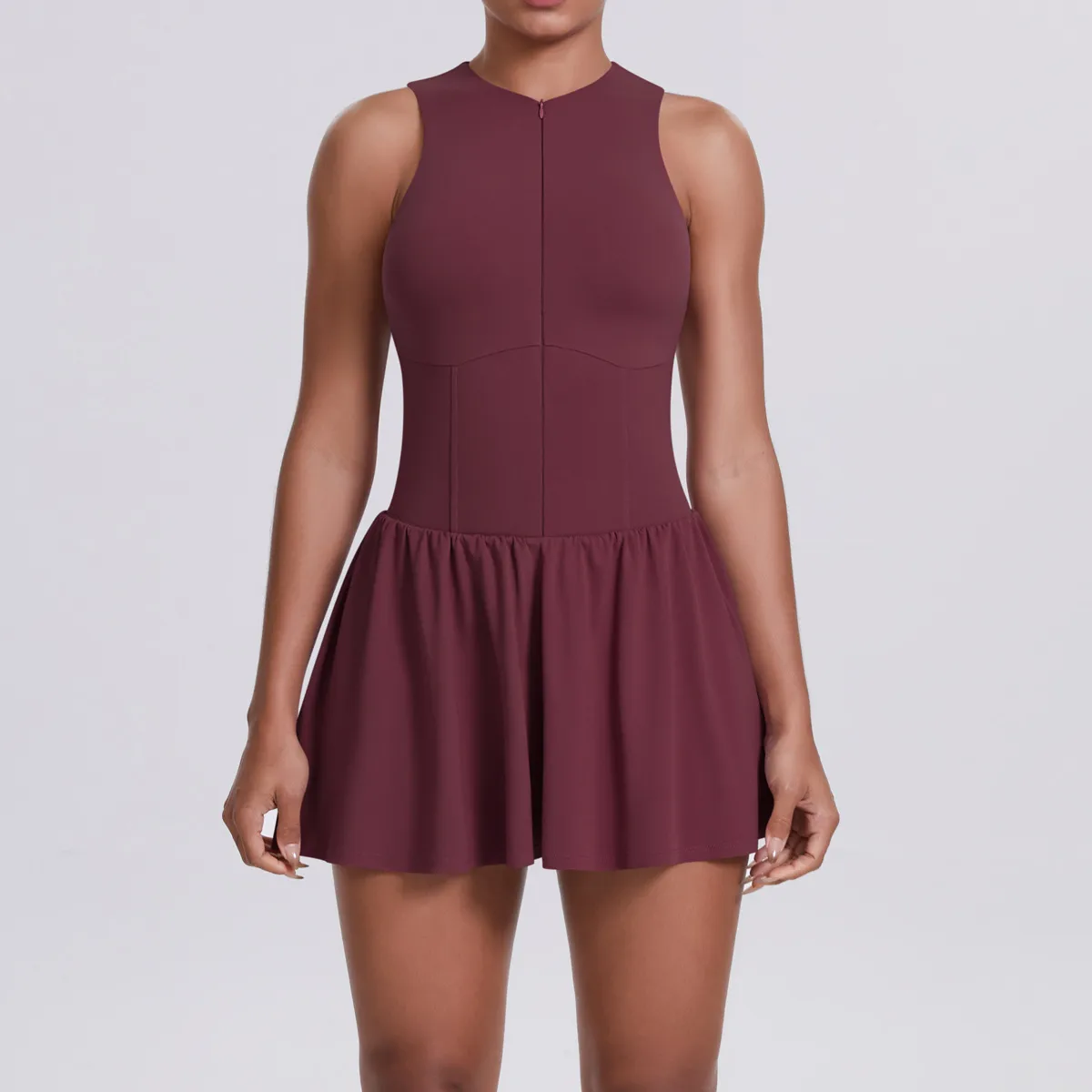 New Women's Outdoor Stand Collar Dress Running Anti-Light Base Skirt Tennis Skirt Yoga Wear Short Pure Color Fitness Running Special Use Nylon Fabric display picture 71