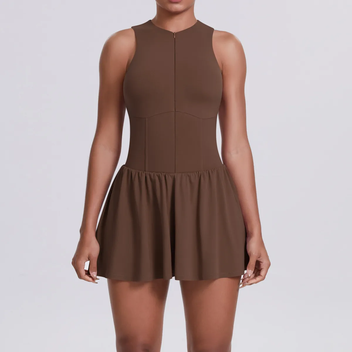 New Women's Outdoor Stand Collar Dress Running Anti-Light Base Skirt Tennis Skirt Yoga Wear Short Pure Color Fitness Running Special Use Nylon Fabric display picture 3
