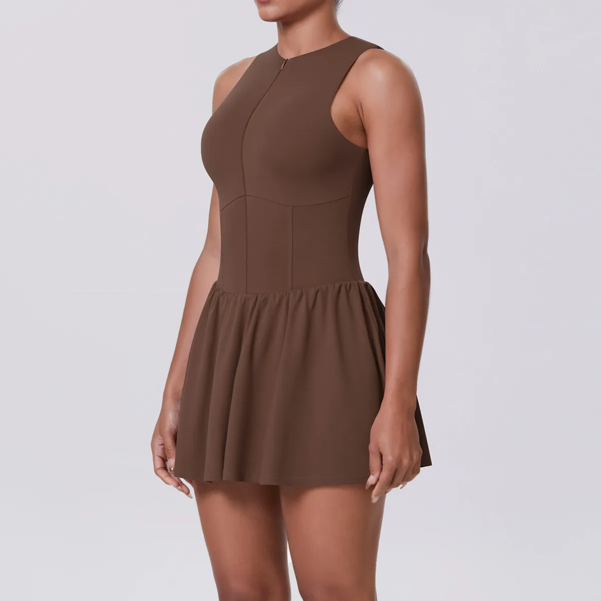New Women's Outdoor Stand Collar Dress Running Anti-Light Base Skirt Tennis Skirt Yoga Wear Short Pure Color Fitness Running Special Use Nylon Fabric display picture 4