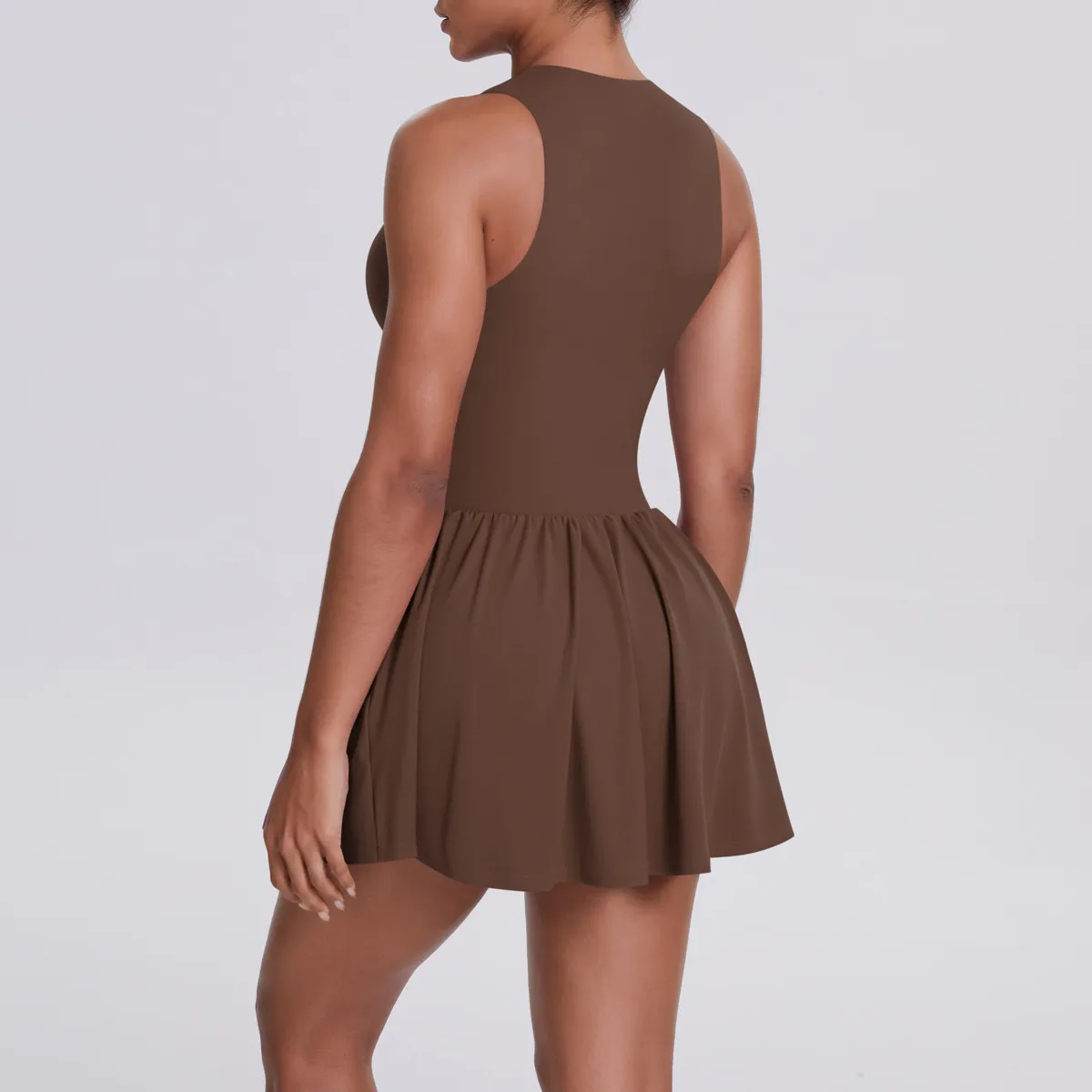 New Women's Outdoor Stand Collar Dress Running Anti-Light Base Skirt Tennis Skirt Yoga Wear Short Pure Color Fitness Running Special Use Nylon Fabric display picture 7