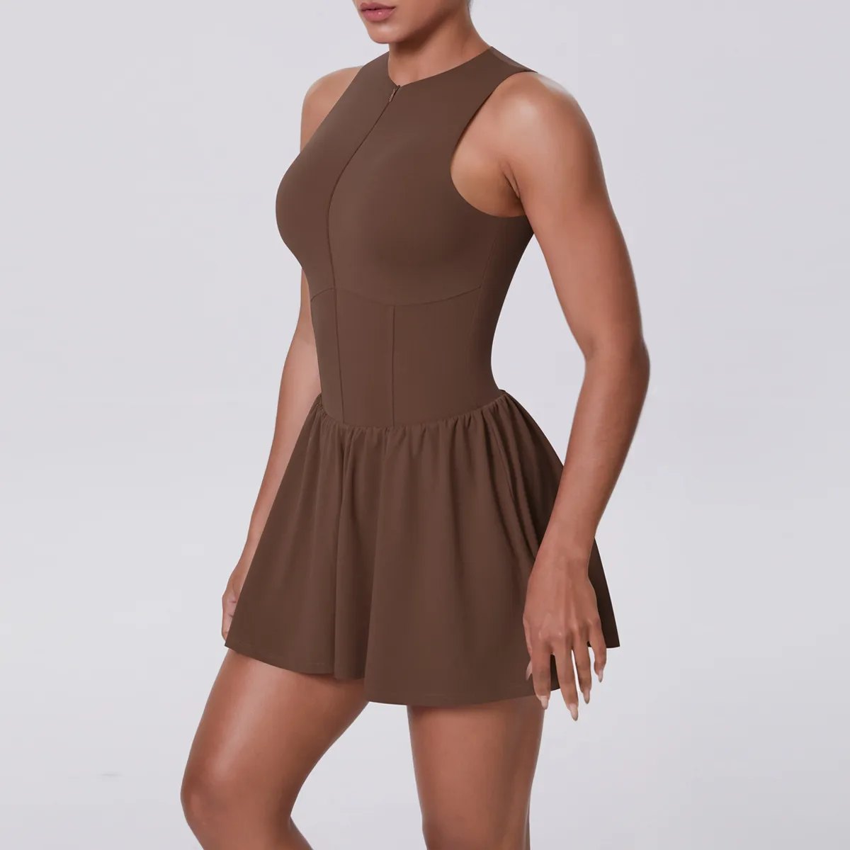 New Women's Outdoor Stand Collar Dress Running Anti-Light Base Skirt Tennis Skirt Yoga Wear Short Pure Color Fitness Running Special Use Nylon Fabric display picture 9