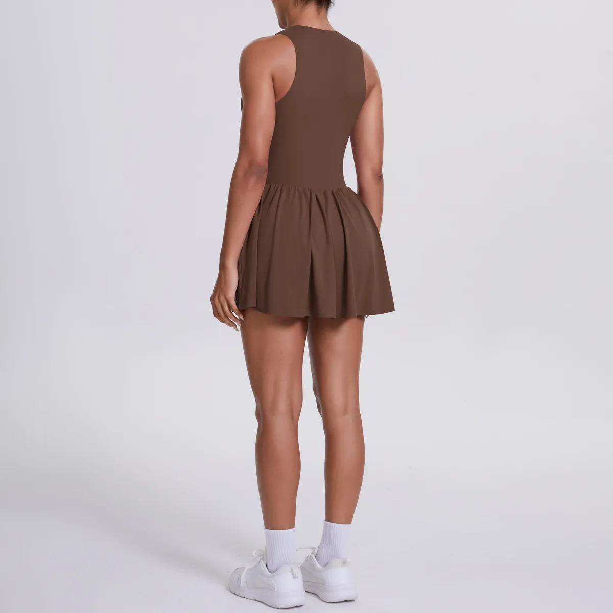 New Women's Outdoor Stand Collar Dress Running Anti-Light Base Skirt Tennis Skirt Yoga Wear Short Pure Color Fitness Running Special Use Nylon Fabric display picture 15