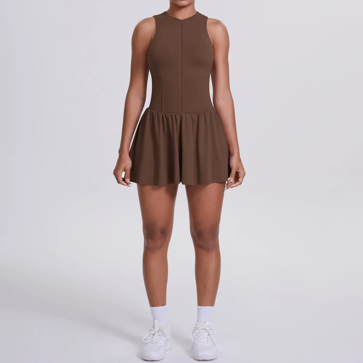 New Women's Outdoor Stand Collar Dress Running Anti-Light Base Skirt Tennis Skirt Yoga Wear Short Pure Color Fitness Running Special Use Nylon Fabric display picture 16