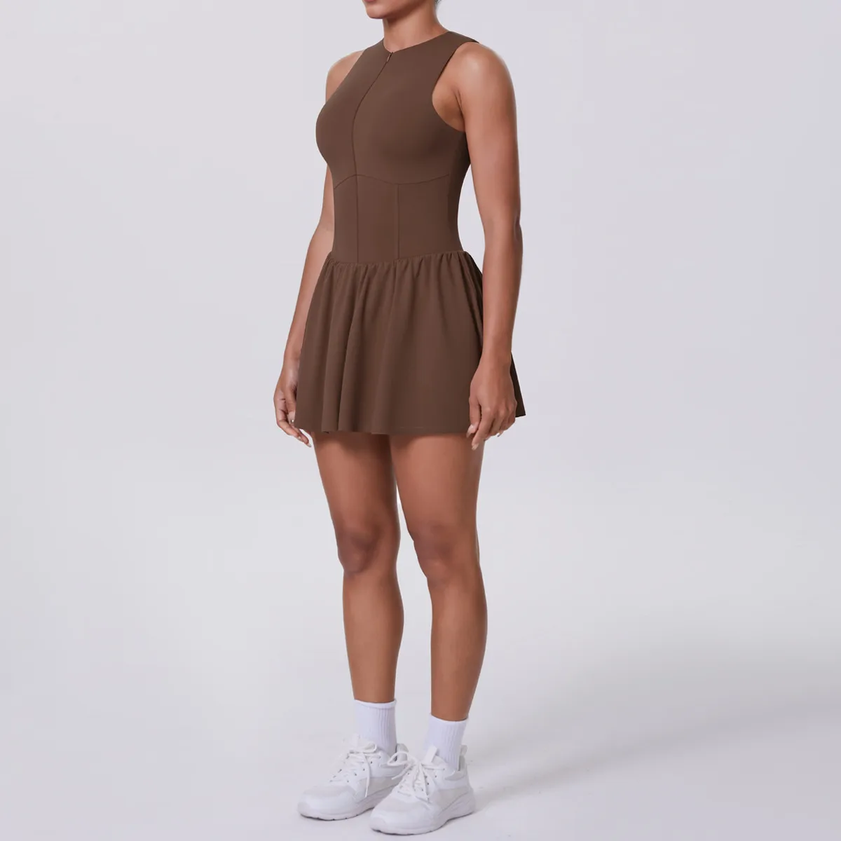 New Women's Outdoor Stand Collar Dress Running Anti-Light Base Skirt Tennis Skirt Yoga Wear Short Pure Color Fitness Running Special Use Nylon Fabric display picture 17