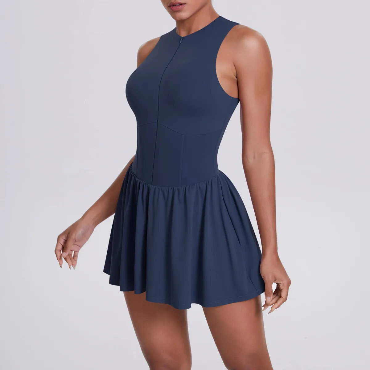 New Women's Outdoor Stand Collar Dress Running Anti-Light Base Skirt Tennis Skirt Yoga Wear Short Pure Color Fitness Running Special Use Nylon Fabric display picture 20