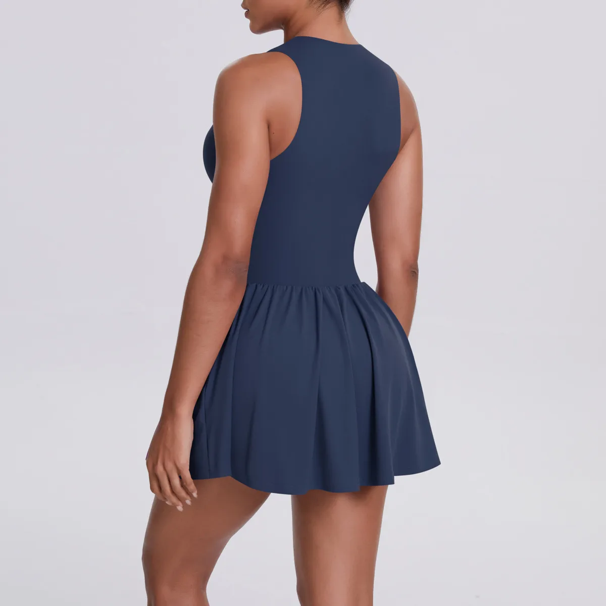New Women's Outdoor Stand Collar Dress Running Anti-Light Base Skirt Tennis Skirt Yoga Wear Short Pure Color Fitness Running Special Use Nylon Fabric display picture 22