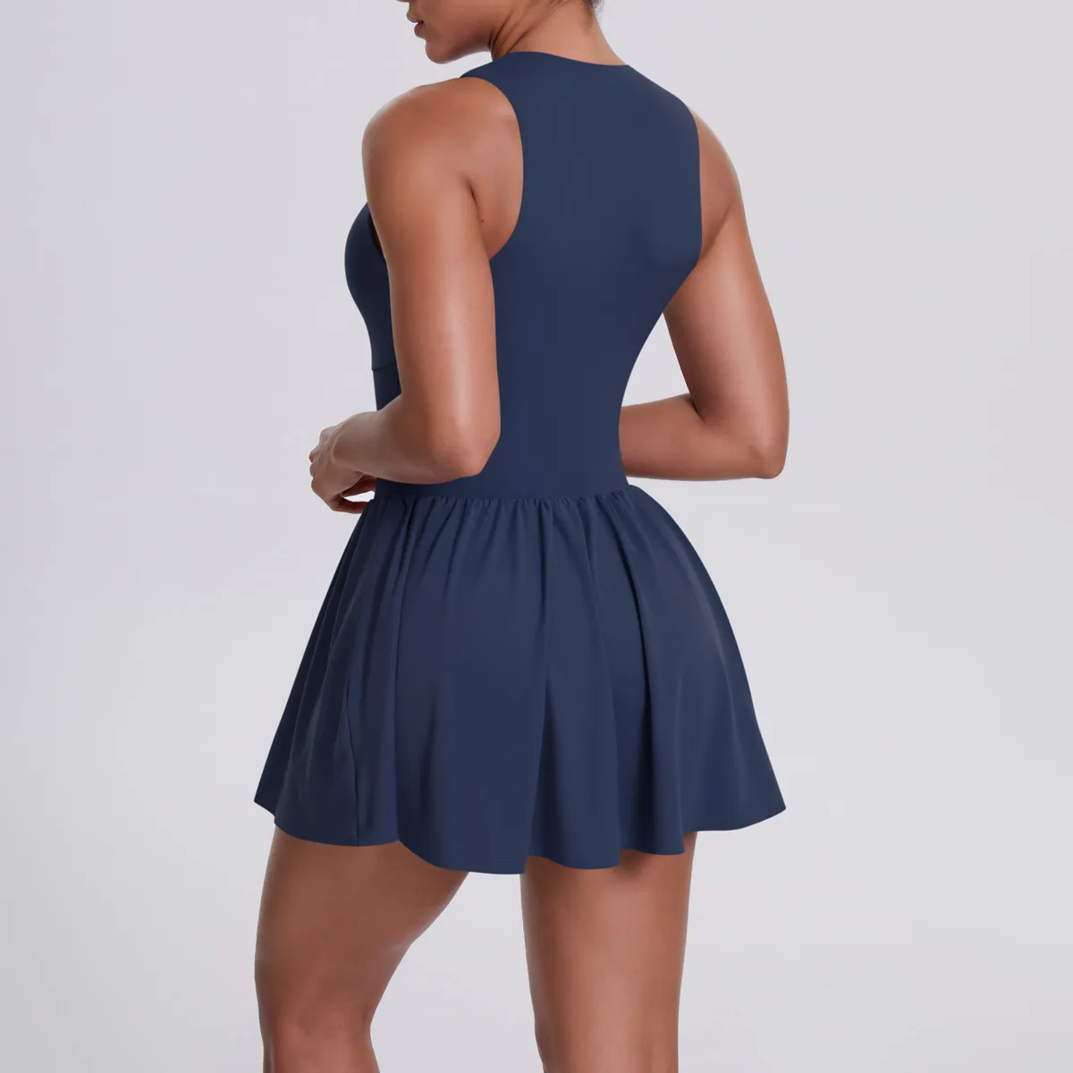 New Women's Outdoor Stand Collar Dress Running Anti-Light Base Skirt Tennis Skirt Yoga Wear Short Pure Color Fitness Running Special Use Nylon Fabric display picture 23