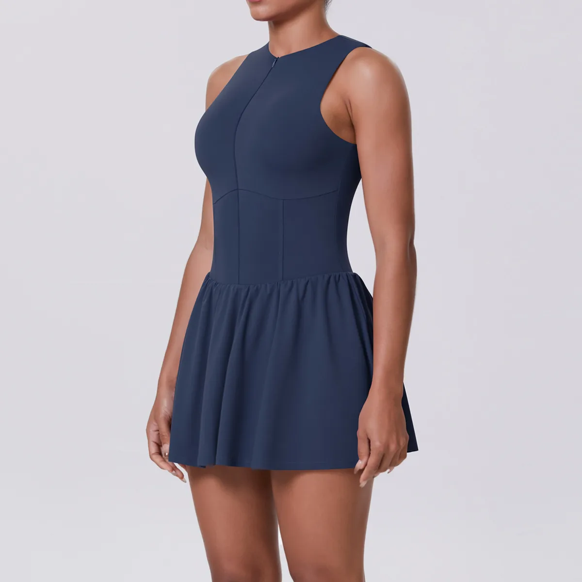 New Women's Outdoor Stand Collar Dress Running Anti-Light Base Skirt Tennis Skirt Yoga Wear Short Pure Color Fitness Running Special Use Nylon Fabric display picture 25