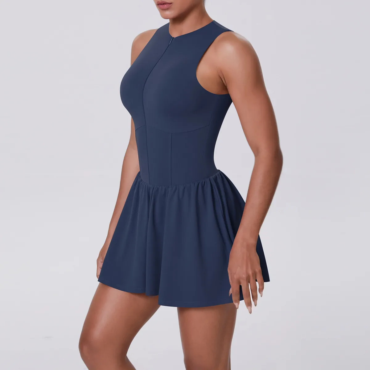 New Women's Outdoor Stand Collar Dress Running Anti-Light Base Skirt Tennis Skirt Yoga Wear Short Pure Color Fitness Running Special Use Nylon Fabric display picture 26