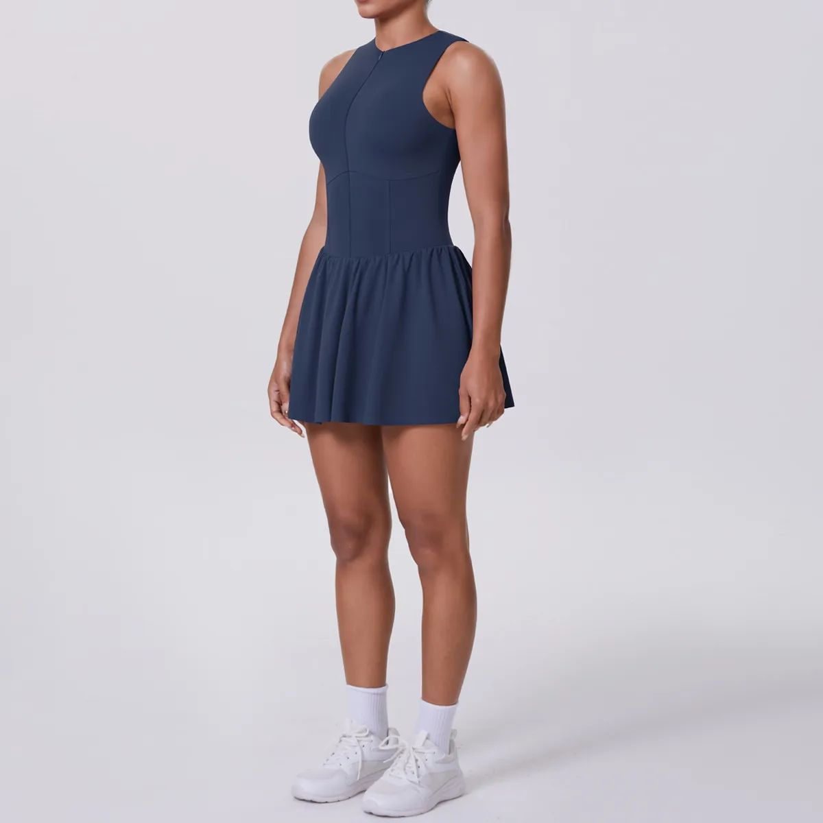 New Women's Outdoor Stand Collar Dress Running Anti-Light Base Skirt Tennis Skirt Yoga Wear Short Pure Color Fitness Running Special Use Nylon Fabric display picture 30