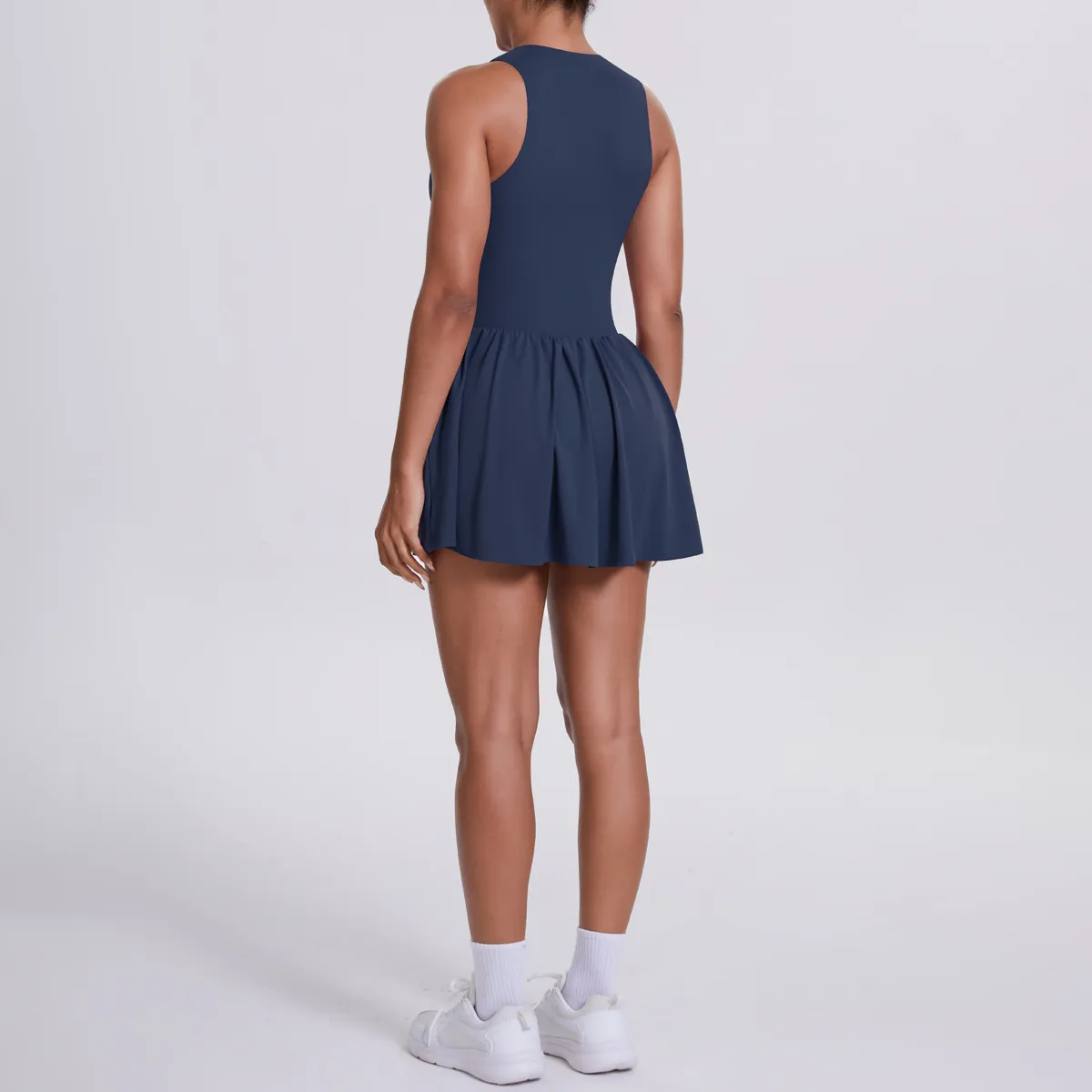New Women's Outdoor Stand Collar Dress Running Anti-Light Base Skirt Tennis Skirt Yoga Wear Short Pure Color Fitness Running Special Use Nylon Fabric display picture 33