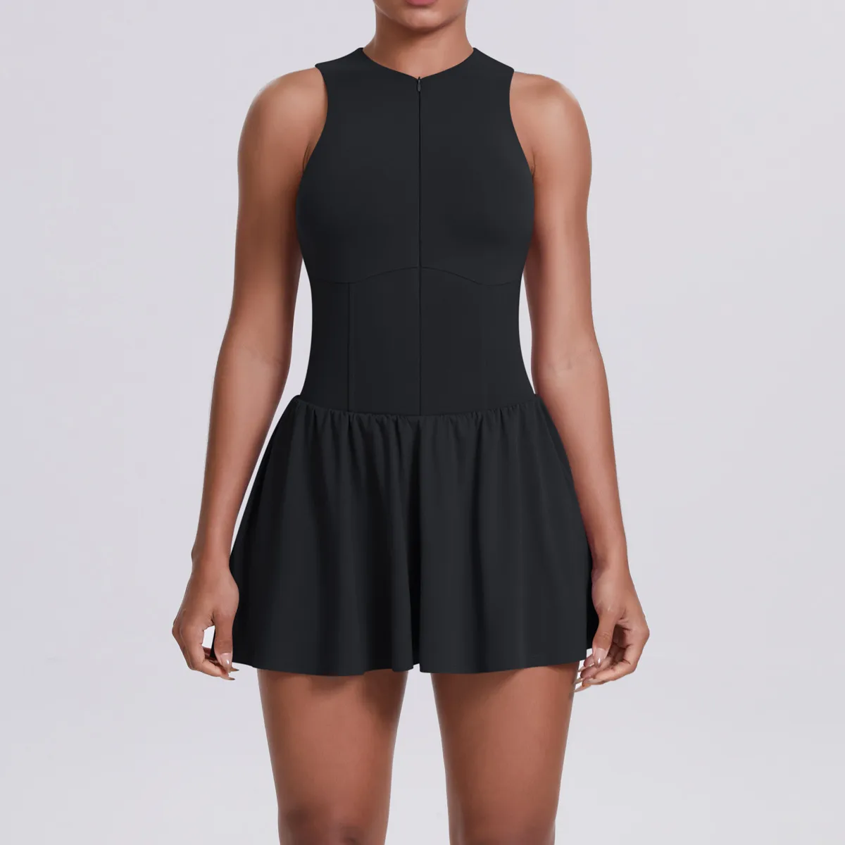 New Women's Outdoor Stand Collar Dress Running Anti-Light Base Skirt Tennis Skirt Yoga Wear Short Pure Color Fitness Running Special Use Nylon Fabric display picture 35