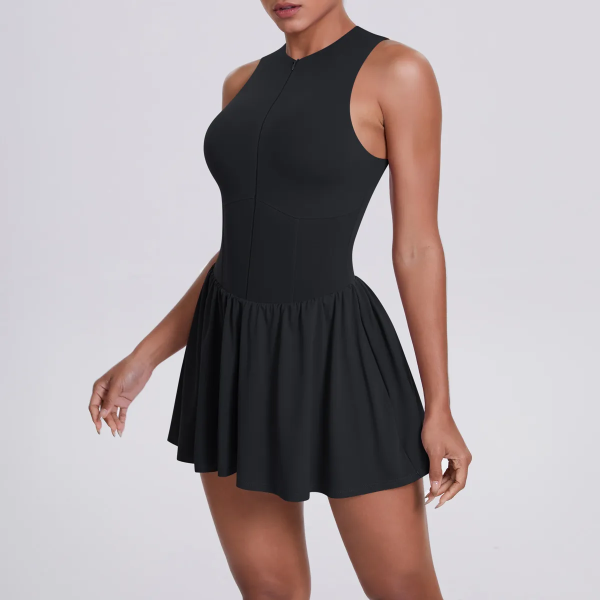 New Women's Outdoor Stand Collar Dress Running Anti-Light Base Skirt Tennis Skirt Yoga Wear Short Pure Color Fitness Running Special Use Nylon Fabric display picture 36