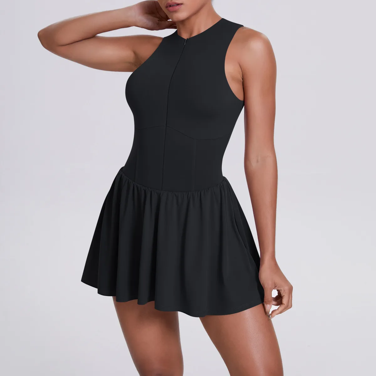 New Women's Outdoor Stand Collar Dress Running Anti-Light Base Skirt Tennis Skirt Yoga Wear Short Pure Color Fitness Running Special Use Nylon Fabric display picture 37