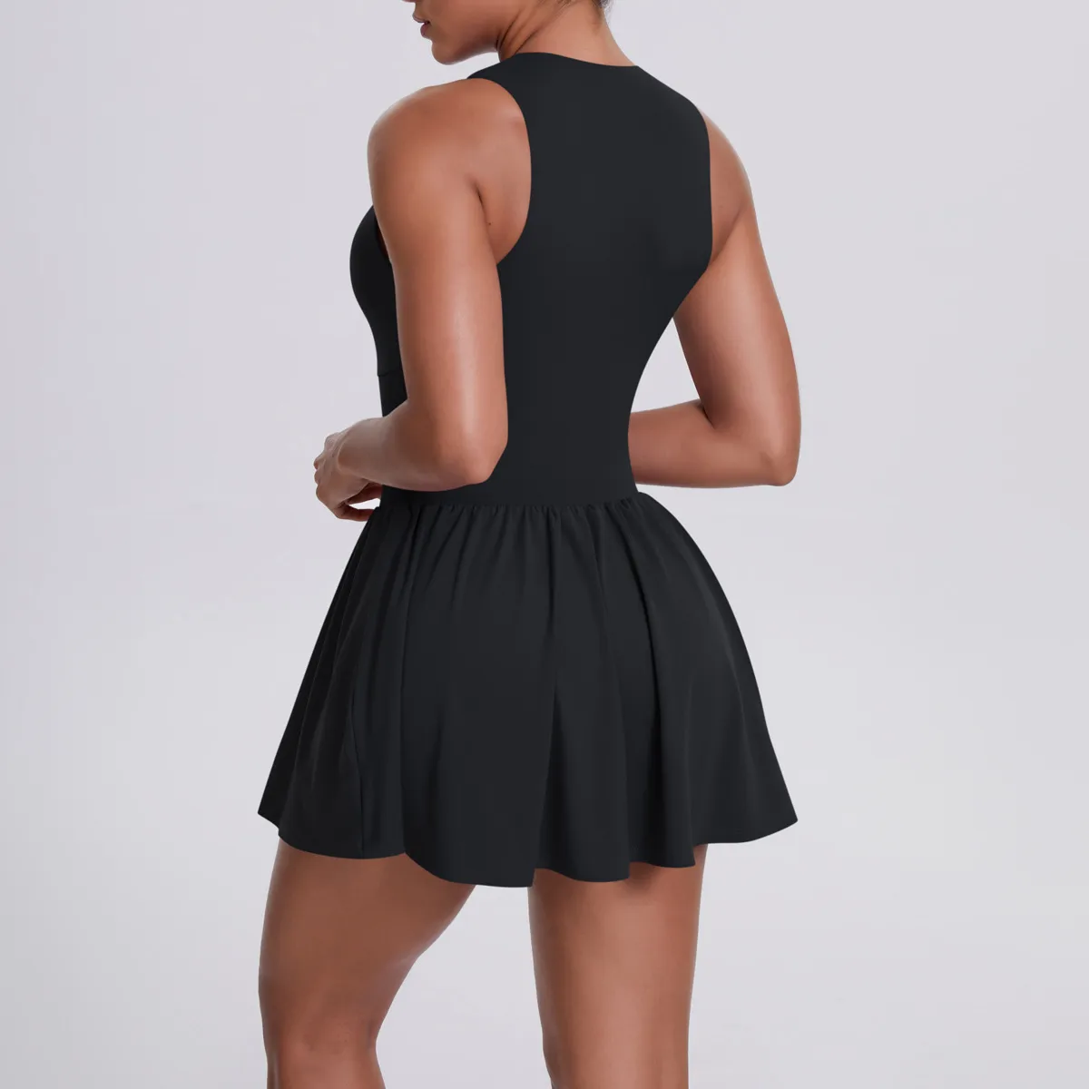 New Women's Outdoor Stand Collar Dress Running Anti-Light Base Skirt Tennis Skirt Yoga Wear Short Pure Color Fitness Running Special Use Nylon Fabric display picture 39