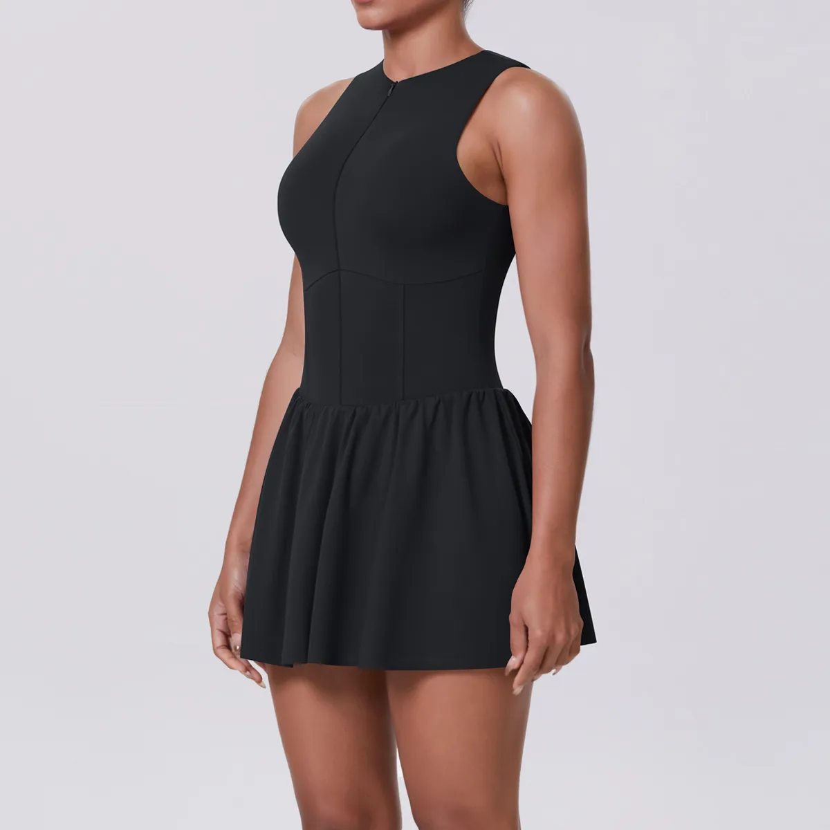 New Women's Outdoor Stand Collar Dress Running Anti-Light Base Skirt Tennis Skirt Yoga Wear Short Pure Color Fitness Running Special Use Nylon Fabric display picture 40
