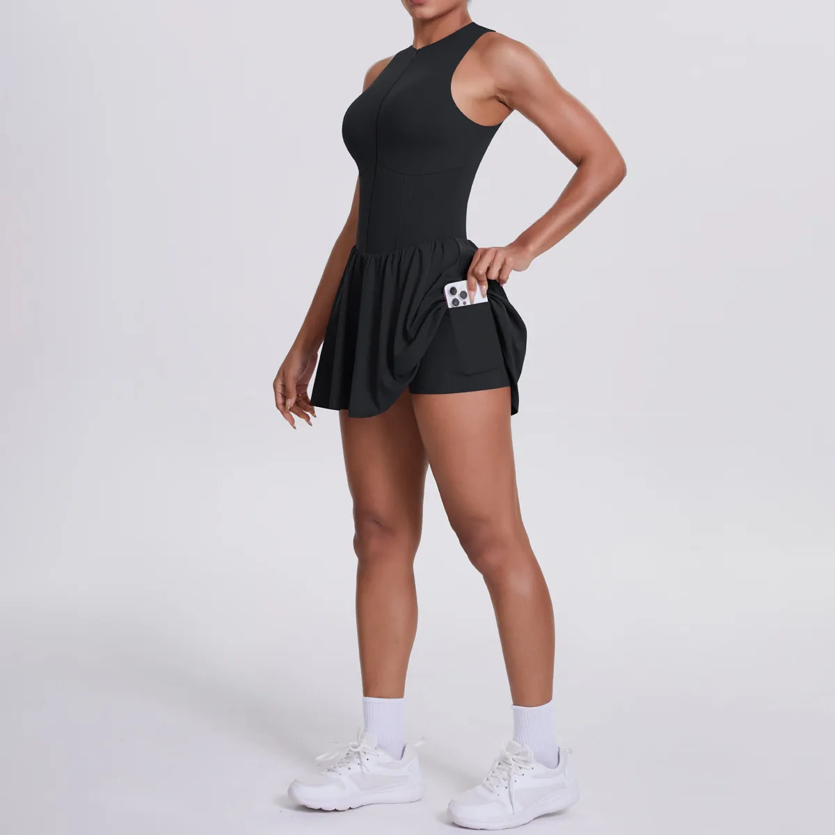 New Women's Outdoor Stand Collar Dress Running Anti-Light Base Skirt Tennis Skirt Yoga Wear Short Pure Color Fitness Running Special Use Nylon Fabric display picture 45