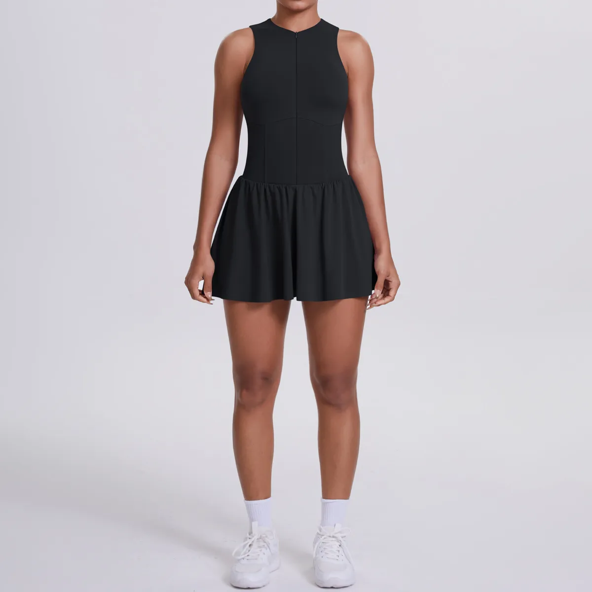 New Women's Outdoor Stand Collar Dress Running Anti-Light Base Skirt Tennis Skirt Yoga Wear Short Pure Color Fitness Running Special Use Nylon Fabric display picture 48