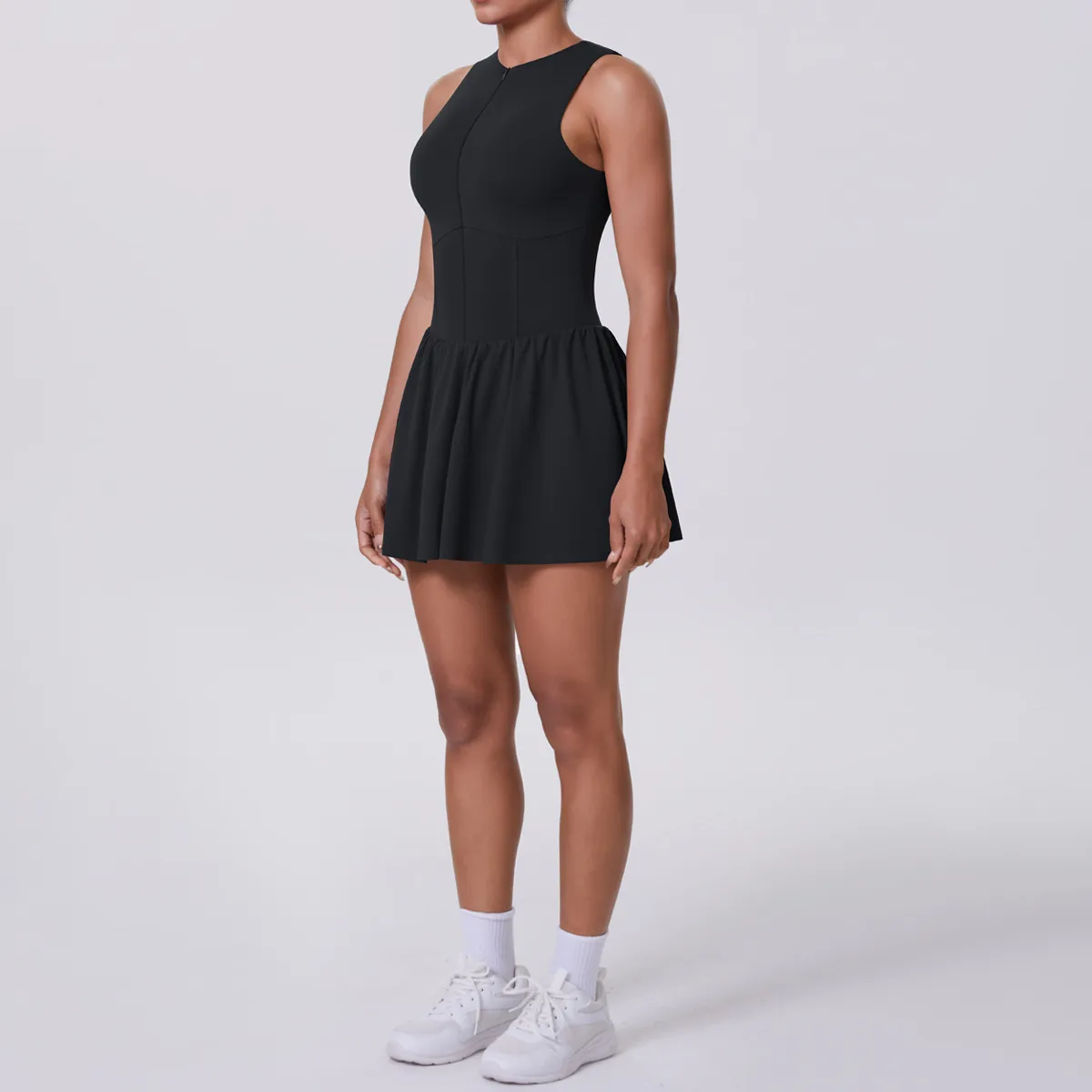 New Women's Outdoor Stand Collar Dress Running Anti-Light Base Skirt Tennis Skirt Yoga Wear Short Pure Color Fitness Running Special Use Nylon Fabric display picture 49
