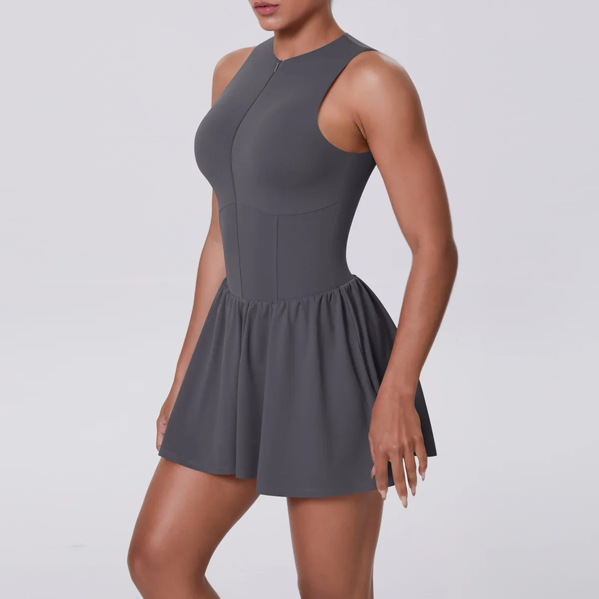 New Women's Outdoor Stand Collar Dress Running Anti-Light Base Skirt Tennis Skirt Yoga Wear Short Pure Color Fitness Running Special Use Nylon Fabric display picture 52