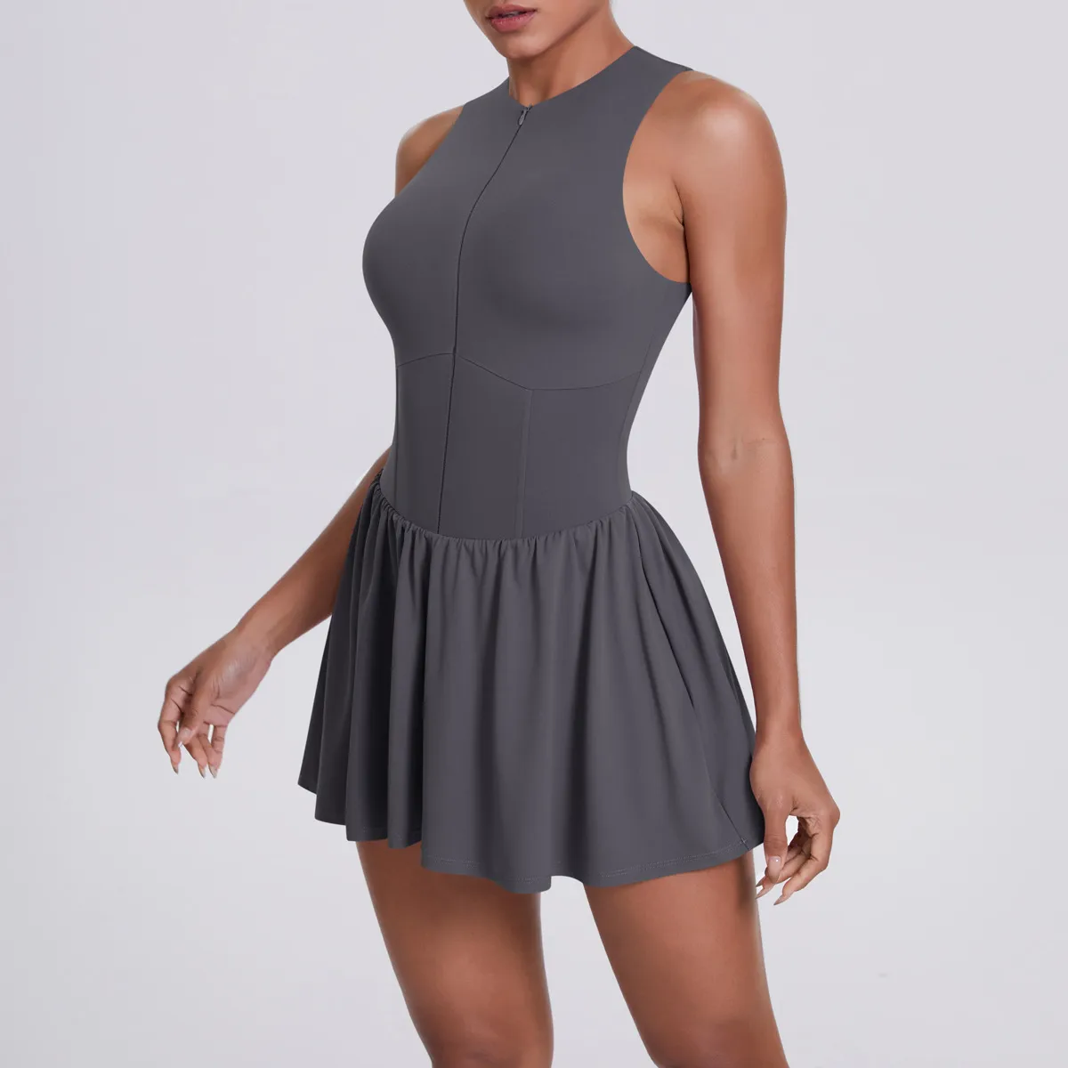 New Women's Outdoor Stand Collar Dress Running Anti-Light Base Skirt Tennis Skirt Yoga Wear Short Pure Color Fitness Running Special Use Nylon Fabric display picture 53