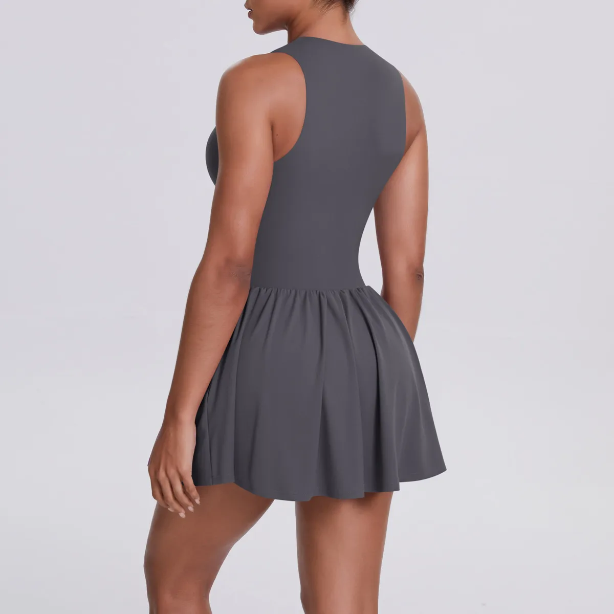 New Women's Outdoor Stand Collar Dress Running Anti-Light Base Skirt Tennis Skirt Yoga Wear Short Pure Color Fitness Running Special Use Nylon Fabric display picture 55