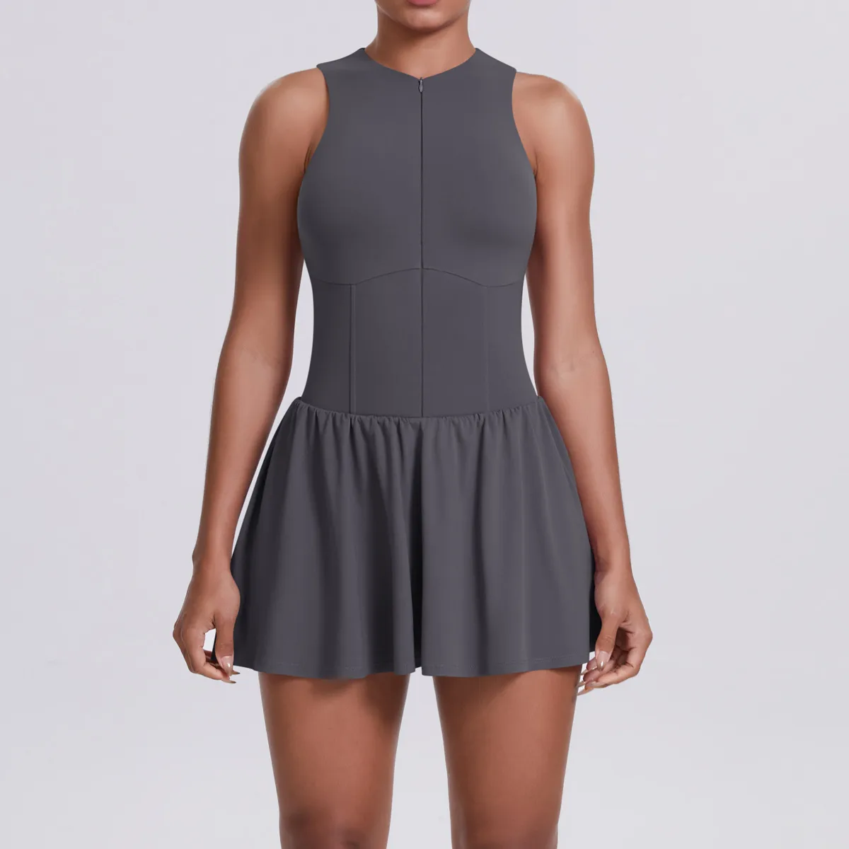 New Women's Outdoor Stand Collar Dress Running Anti-Light Base Skirt Tennis Skirt Yoga Wear Short Pure Color Fitness Running Special Use Nylon Fabric display picture 56