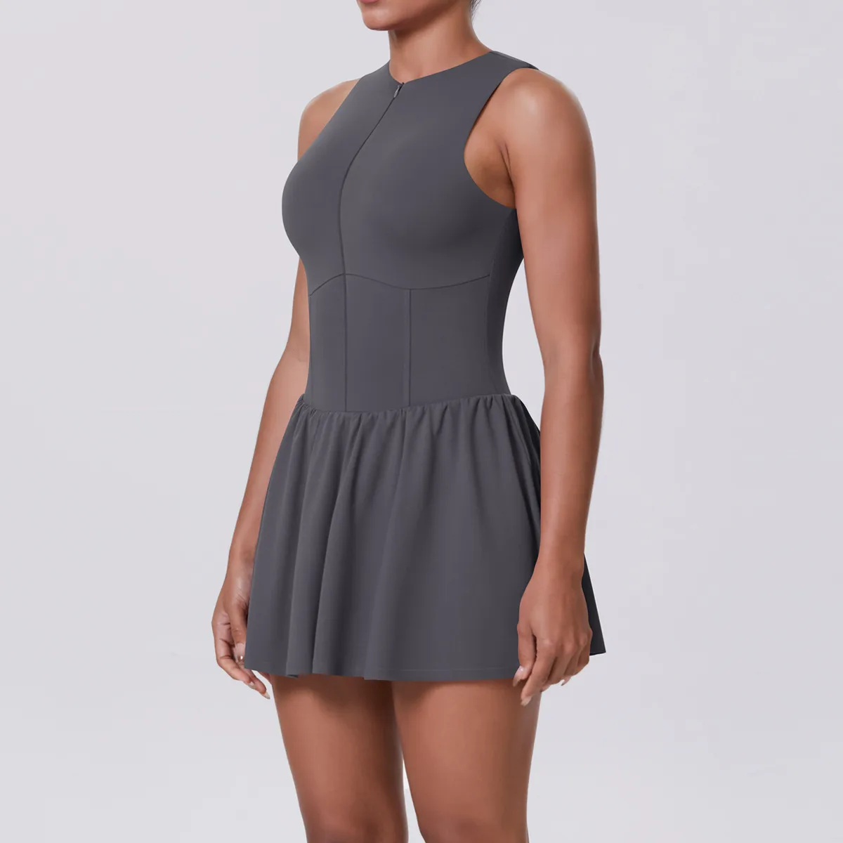 New Women's Outdoor Stand Collar Dress Running Anti-Light Base Skirt Tennis Skirt Yoga Wear Short Pure Color Fitness Running Special Use Nylon Fabric display picture 57