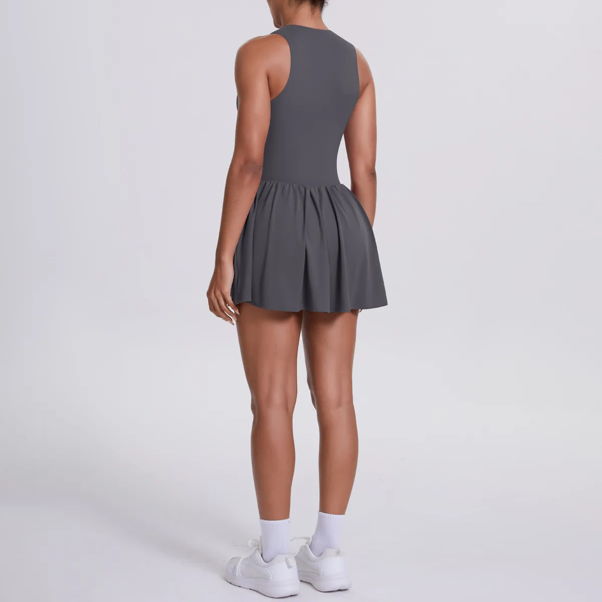 New Women's Outdoor Stand Collar Dress Running Anti-Light Base Skirt Tennis Skirt Yoga Wear Short Pure Color Fitness Running Special Use Nylon Fabric display picture 64