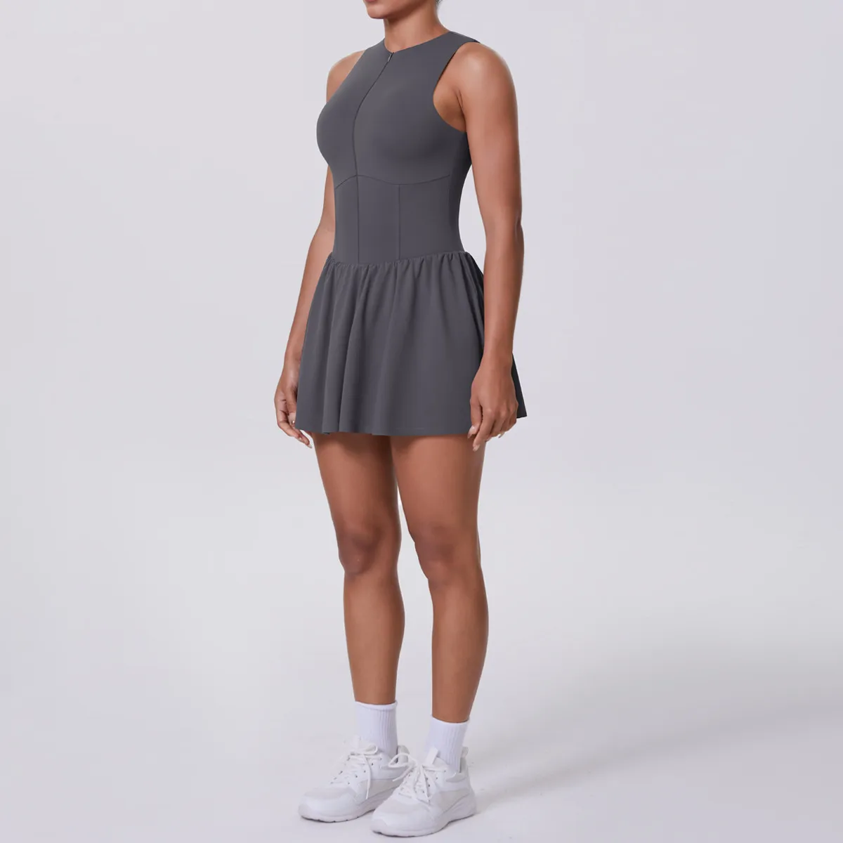 New Women's Outdoor Stand Collar Dress Running Anti-Light Base Skirt Tennis Skirt Yoga Wear Short Pure Color Fitness Running Special Use Nylon Fabric display picture 66