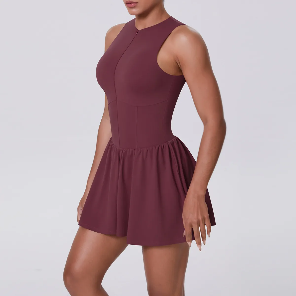 New Women's Outdoor Stand Collar Dress Running Anti-Light Base Skirt Tennis Skirt Yoga Wear Short Pure Color Fitness Running Special Use Nylon Fabric display picture 68