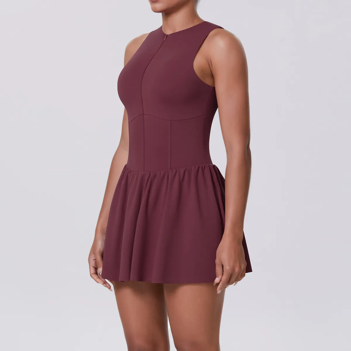 New Women's Outdoor Stand Collar Dress Running Anti-Light Base Skirt Tennis Skirt Yoga Wear Short Pure Color Fitness Running Special Use Nylon Fabric display picture 72