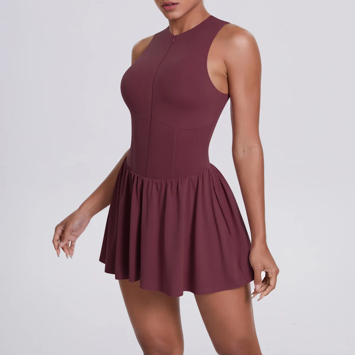 New Women's Outdoor Stand Collar Dress Running Anti-Light Base Skirt Tennis Skirt Yoga Wear Short Pure Color Fitness Running Special Use Nylon Fabric display picture 73