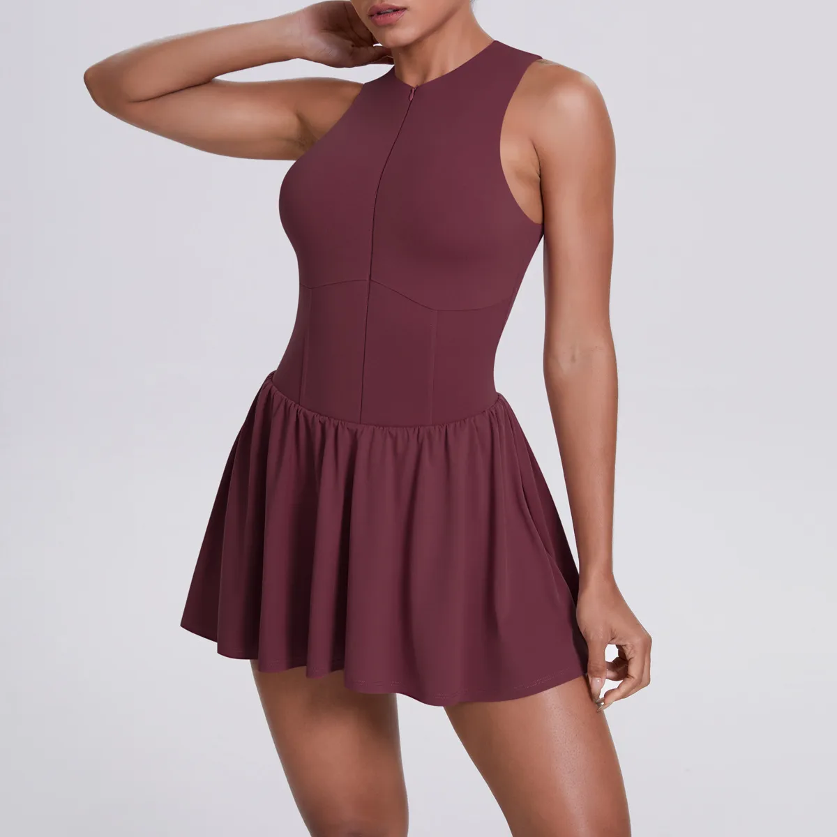 New Women's Outdoor Stand Collar Dress Running Anti-Light Base Skirt Tennis Skirt Yoga Wear Short Pure Color Fitness Running Special Use Nylon Fabric display picture 74