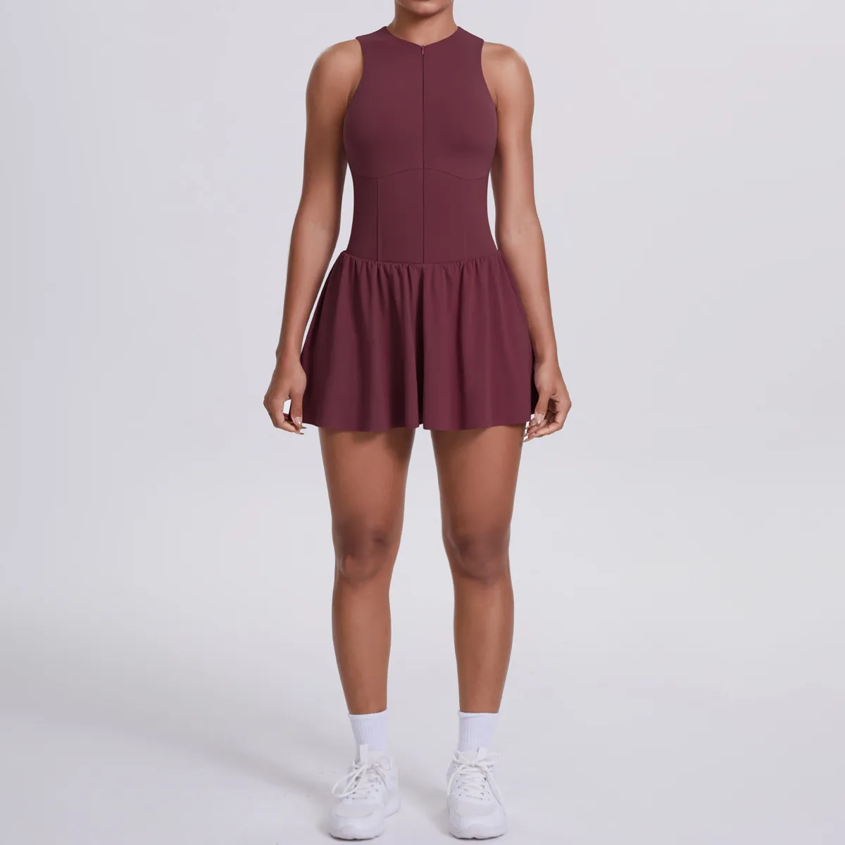 New Women's Outdoor Stand Collar Dress Running Anti-Light Base Skirt Tennis Skirt Yoga Wear Short Pure Color Fitness Running Special Use Nylon Fabric display picture 77